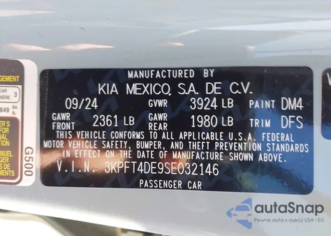 2025 Kia K4 Lxs from USA, damaged, VIN 3KPFT4DE9SE032146